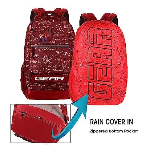 Gear Calculus 34L Large Water Resistant School Bag with Rain Cover/Kids Bag/Casual Backpack/Daypack/Travel Backpack/College Bag for Boys/Men (Maroon)