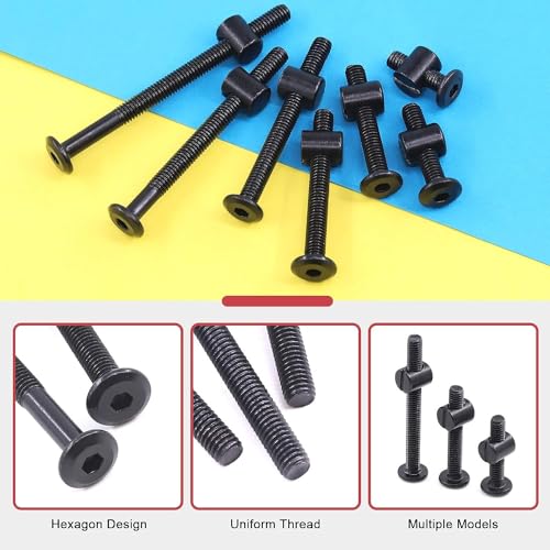 JOEJNCED 141Pcs Crib Hardware Screws, M6 Black Socket Cap Screws Bolts Bucket Nuts Hardware Assortment Set For Furniture Crib Bolts Nuts Screws Chairs Table Cabinets
