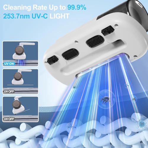 TDOO Mite Remover, Foldable Mattress Vacuum Bed Vacuum Cleaner with 16Kpa Suction HEPA Filter UV-C Light & Pulsation Pad, Deep Cleaner Effectively Clean Up Bed, Mattresses, Pillows, Sofa