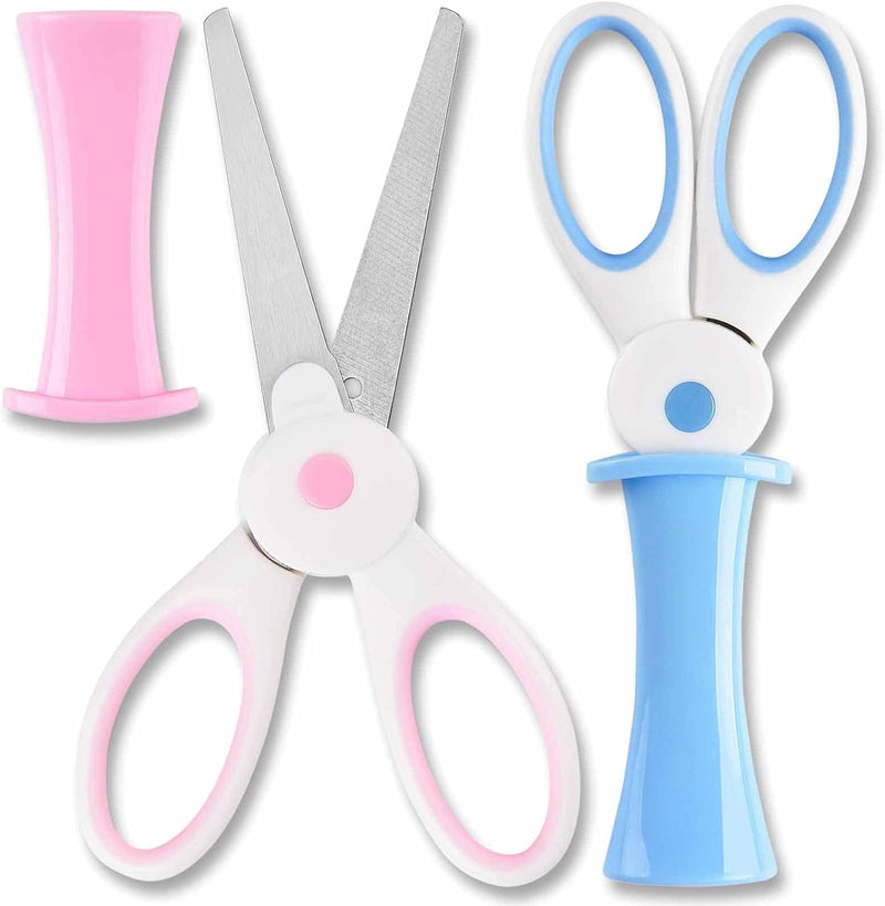 Blunted Kids Craft Scissors with Sleeve, 5.2 Inch Small Blunt Tip Training Scissors, Stainless Steel Blades Safety Handles for School Preschool Student Children Cutting Paper (2 Pcs, Bunny)