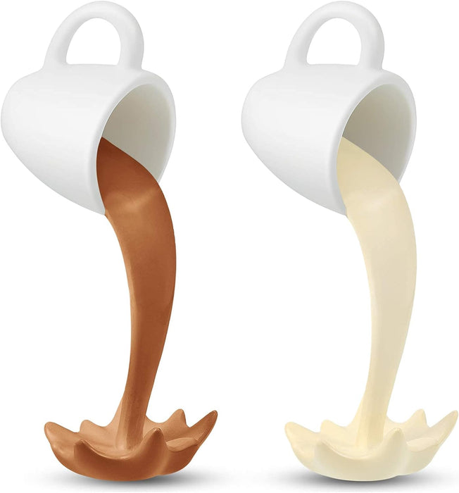 2 pcs floating coffee cup magical pouring sprinkling water splashing fun coffee cup sculpture art decoration, suitable for home, kitchen, kitchen decoration (Coffee&Cream)