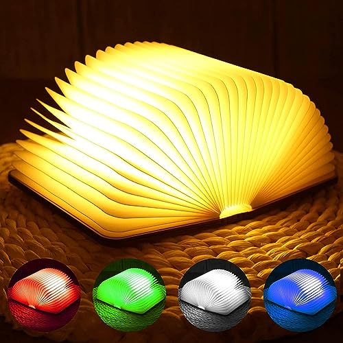 YHRY Wooden Book Light, Novelty Folding Book Lamp, 5 Colors LED Night Light, Portable USB Rechargeable Desk Light, Magnetic Design Creative Gift for Children, Parents, Friends (21 x 17 x 2.5cm)