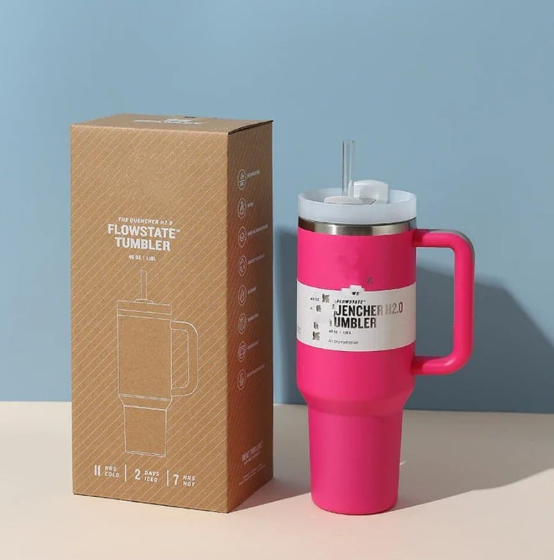 Quencher H2.0 FlowState Stainless Steel Vacuum Insulated Tumbler with Lid and Straw for Water, Iced Tea or Coffee, Smoothie and More, 40 oz (Rose Quartz)