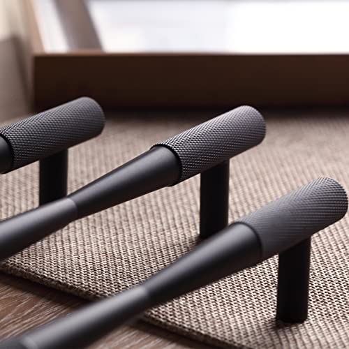CILEYTION 10 Pack Flat Black Drawer Pulls , 5 Inch Hole Centers Black Knurled Cabinet Handles, Solid T Bar Black Handles for Cabinets and Drawers