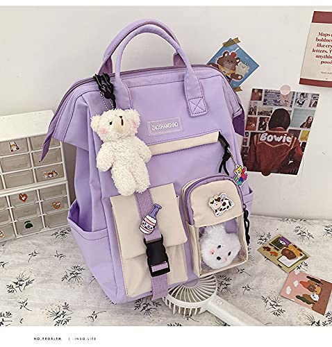 zyxddd Kawaii Backpack with Kawaii Pin and Accessories Cute Kawaii Backpack for School Bag Kawaii Girl Backpack Cute (Purple)