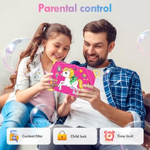 ATOUCH Android Tablet For Kids, Q38 Lite 7-Inch Screen Early Education Smart Kids Tablet Anti-drop Silicone Edge Wi-Fi, Bluetooth, Games with Built-in Stand and Stationary Set (Blue)
