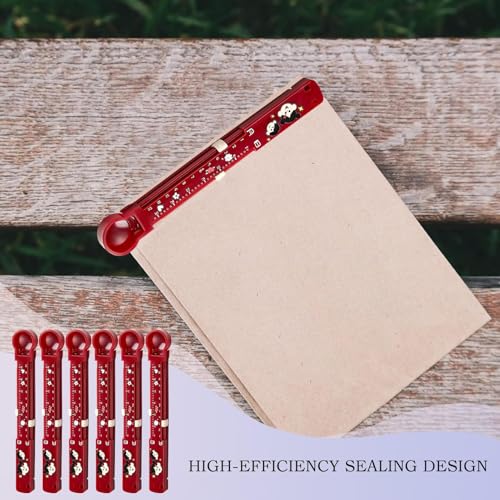 Bag Clips for Food - 6X Food Bag Clips - Non-Slip Measurement Markings Sealing Storage Fresh-Keeping Reusable Resealing for Snack Home Organization Pantry Workshop