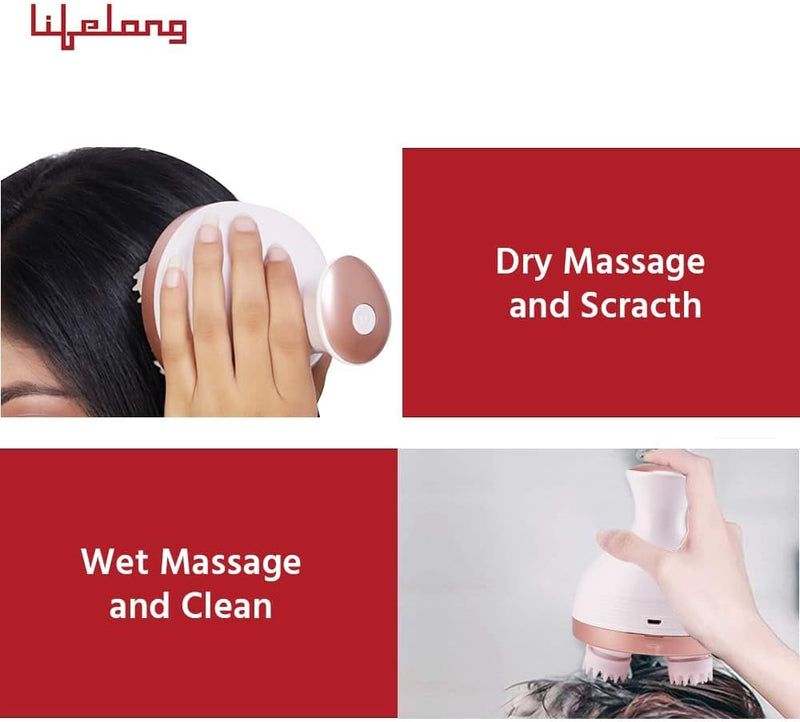 Lifelong LLM225 Rechargeable Head, Scalp Full Body Pain Relief Massager, Electric Head Kneading Massager,4 Speed Modes,Handheld Portable Head Scratcher for Hair Growth,Deep Clean & Relaxation,Brown
