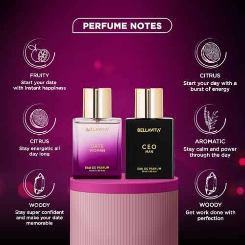 Bella Vita Luxury Ceo Man & Date Woman Liquid Eau De Parfum Perfume Gift Set 2X50Ml For Men And Women With Lemon, Lavender, Pink Pepper|Floral, Fruity, Woody Long Lasting Edp Fragrance Scent