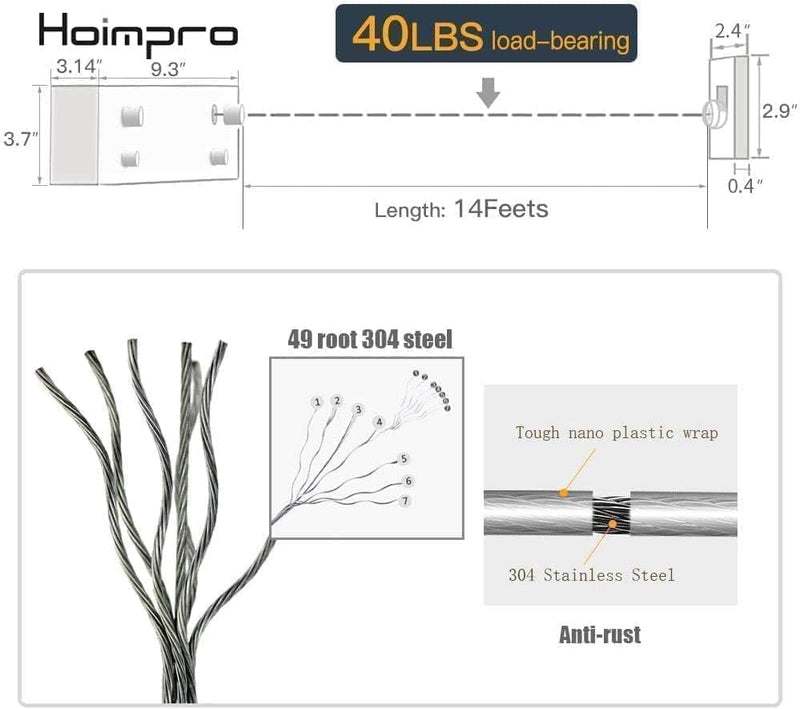 SIMPDIY Retractable Clothesline Stainless Steel Clothes Dryer with Adjustable Steel Rope String,Used for Heavy-Duty Wall Hanging Clothesline Indoor and Outdoor in Hotels,Home (White Double Rope)