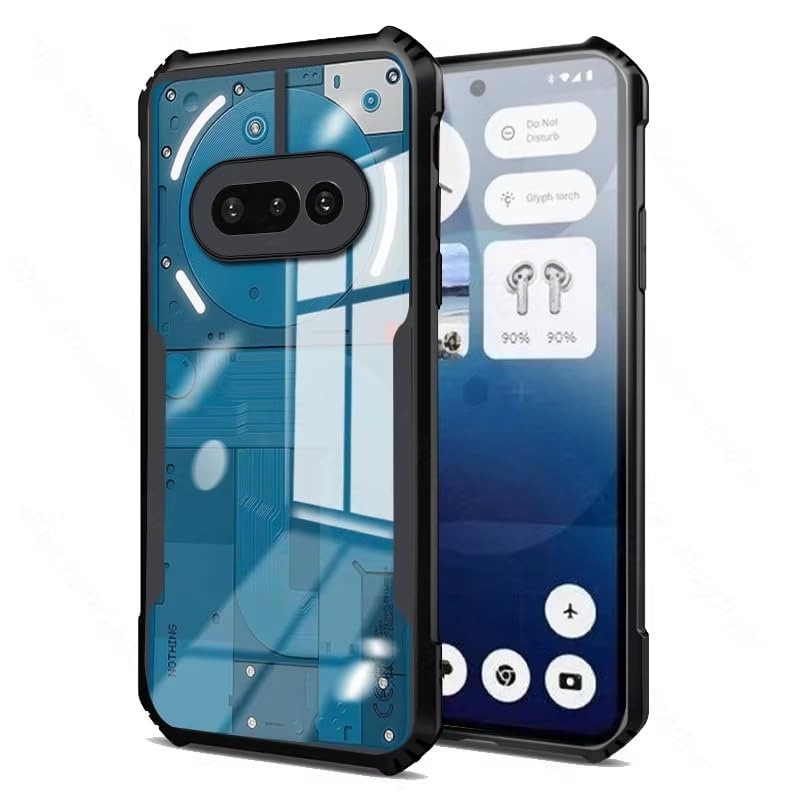 Nothing Phone 3a Clear Hard PC Back Cover Case with Shockproof TPU Black Border 360 Degree Impact Resistant Camera Protection Transparent Cover For Nothing Phone 3a