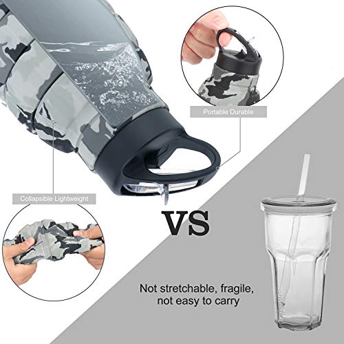 PenghaiYunfei Collapsible Travel Water Bottle18oz, Reuseable BPA Free Silicone Foldable Water Bottles for Gym Camping Hiking, Portable Leak Proof Sports Water Bottle with Carabiner (light grey)