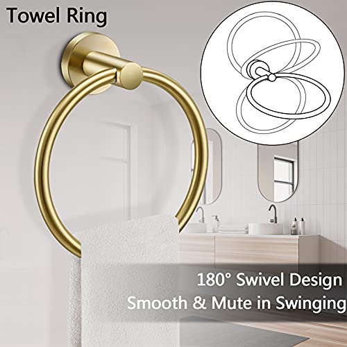 Pynsseu 304 Stainless Steel Bathroom Hardware Accessories Set Brushed Gold 2-Piece Set Includes Hand Towel Ring Toilet Paper Holder Wall Mount Heavy Duty Storage Stainless Steel