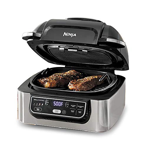 Ninja Foodi Ag 301 5 In 1 Indoor Electric Countertop Grill With 4 Quart Air Fryer, Roast, Bake, Dehydrate, And Cyclonic Grilling Technology, 1760 Watts, Silver, Nutri Ninja