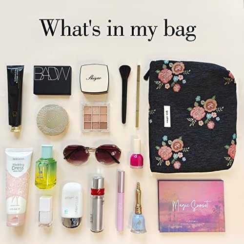 STARDW Flower Cosmetic Bags Makeup Bags for Women and Girls,Travel Makeup Bag Large Capacity Canvas Makeup Bag,Makeup Organizer Bag Zipper Pouch, Embossed pink, Large Capacity Aesthetic Makeup Bags