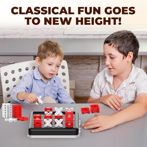 KALEDE® 3D Tic Tac Toe Game, 4 in a Row Noughts and Crosses Game, Classic Portable Xo Chess Board Games, 2 Player Interactive Holiday Travel Family Games, Fidgets Toy for Kids & Adults