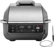 5-in-1 Indoor Grill & Air Fryer, 5 Cooking Functions, Make Up to 4 Burgers, 5.7L capacity, Low Smoke, Includes Digital Meat Thermometer, Black/Silver, EG351ME, 2 Years Warranty