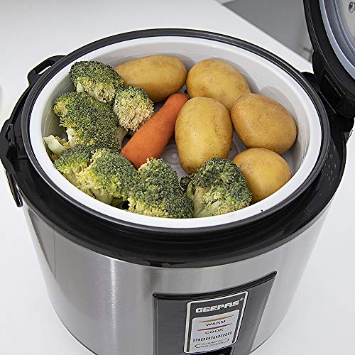 Geepas 1.8L Stainless Steel Rice Cooker- GRC4330| 700W, Non-Stick Inner Pot | Cook/Steam/Keep Warm Functions, Make Rice and Steam Healthy Vegetables | 2-Year Warranty