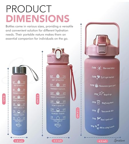 SPRINTERS - Large 2 Liters 64Oz BPA Free Multicolor Water Bottle - Leak Proof With Straw, Motivational Quote And Time Marker, Anti Slip For Sports,Fitness, Gym (Pink/Blue Pack Of 3)