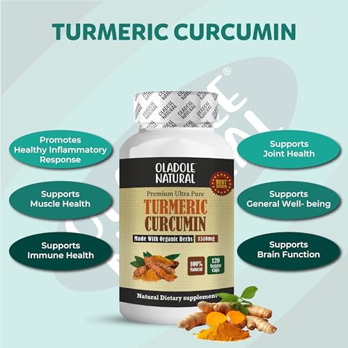 Oladole Natural Turmeric Curcumin 1510mg with Black Pepper â€“ 120 Capsules | 95% Curcuminoids | Joint, Immune & Digestive Support | Antioxidant-Rich | Skin Health & Stress Relief Supplement