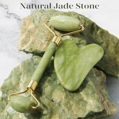 BAIMEI Gua Sha And Jade Roller Tool, Face And Neck Massage Kits, Gua Sha Soothes, Calms And Relaxes Skin, Gifts For Valentine's Day