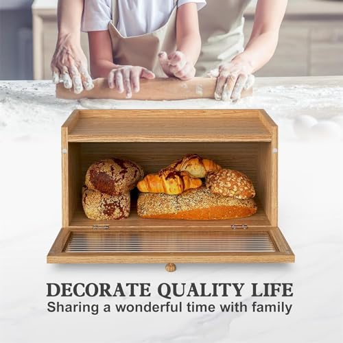 THE WHITE SHOP Bread Box for Kitchen Countertop Large Bread Box Farmhouse Bread Container Bread Storage with Window Bread Holder (Color : NATURAL)