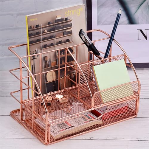 AM ANNA Rose Gold Desk Organizer, Heavy Duty Office Stapler Stationery Desk Accessiories for Office School Home,Staplers for Desk (Desk Organizer)