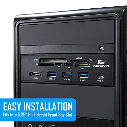 Kingwin Powered Usb Hub 3.0 W/ 1 Usb-C Port, Sd Card Reader & Micro - Sata Power Port W/Lightning Speed Data Transfer Up To 5GBps 5.25" Computer Case Front Bay, Black (Kw525-3U3Cr)