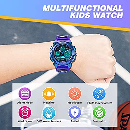 Sport Watch, Wrist Watches for Boys Girls Ages 5-12 Multifunctional Digital Sport Outdoor Chronograph Waterproof Alarm Calendar Analog Watches with Alarm Stopwatch