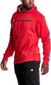 mens Graphic Powerblend Fleece Pullover Hood Hooded Sweatshirt - Team Red Scarlet Script