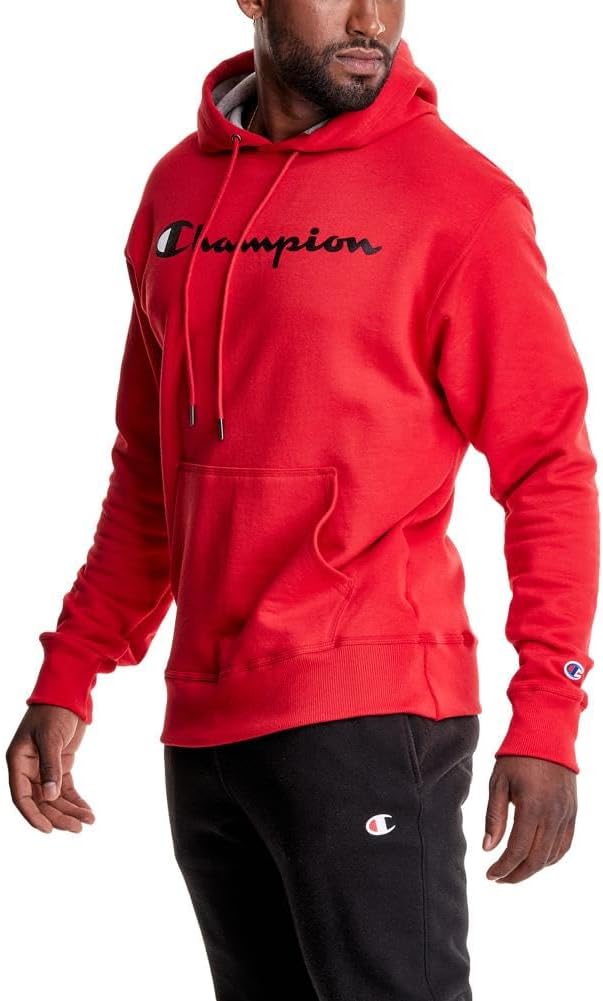 mens Graphic Powerblend Fleece Pullover Hood Hooded Sweatshirt - Team Red Scarlet Script