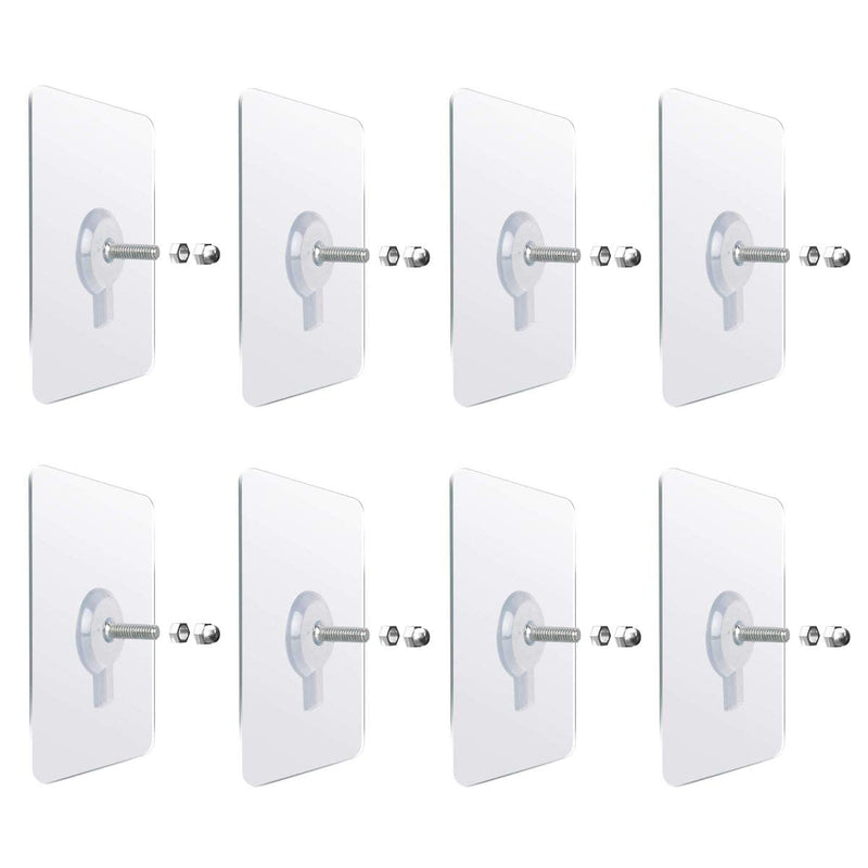 Rethan Adhesive Wall Hooks, 8pcs Heavy Duty Wall Hooks Self Adhesive Hook Strong Nail Transparent Screw Holder Self-Sticking Wall Hooks for Bathroom Kitchen Wall Hanging Ceiling, Screw Net Length 8mm