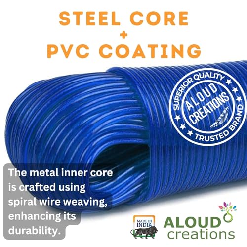 Aloud Creations PVC Coated Steel Wire Rope for Drying Clothes/ Clothesline, Length 20 Meter with 2 Plastic Hooks (Multi Colour) � Pack of 1