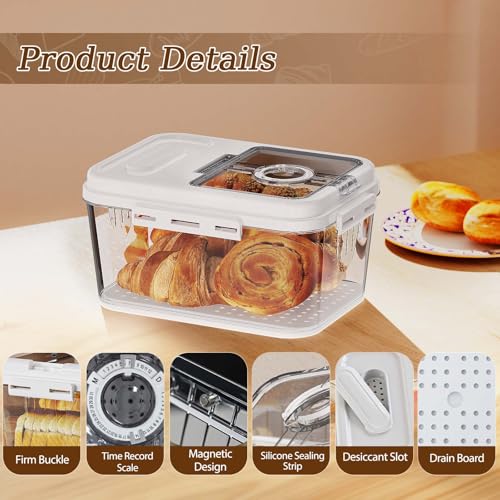ANYPROLUS Bread Box for Homemade Bread, Time Recording Bread Containers Storage Airtight Loaf, Bread Storage Container Bread Keeper with Lid, Bread Box for Kitchen Countertop, White