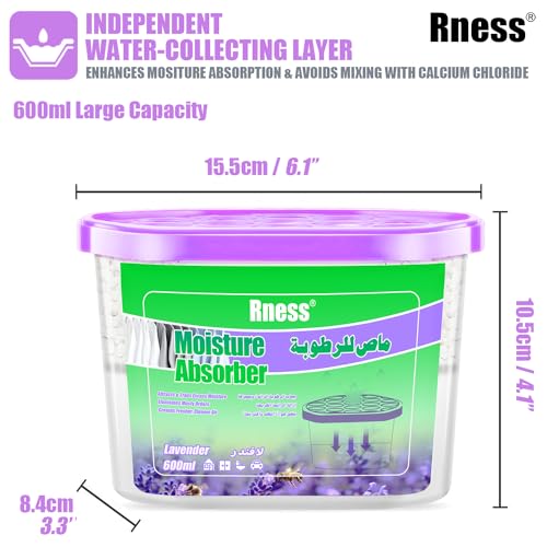 Rness Lavender-Scented Moisture Absorber Boxes,6 Pack Humidity Absorber for Closet Wardrobe Kitchen Bathroom, Moldproof Deodorizing Desiccant Dehumidifier Boxes(600ml 10.5Oz Absorption Per)