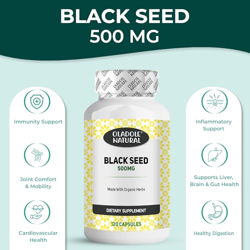 Oladole Natural Black Seed- 500 mg 120 (Capsules) | Cold-Pressed Nigella Sativa Extract For Immune Boost, Digestive Health, Heart & Brain Health, Improve Joint Comfort & Mobility| Non- GMO,Gluten Free
