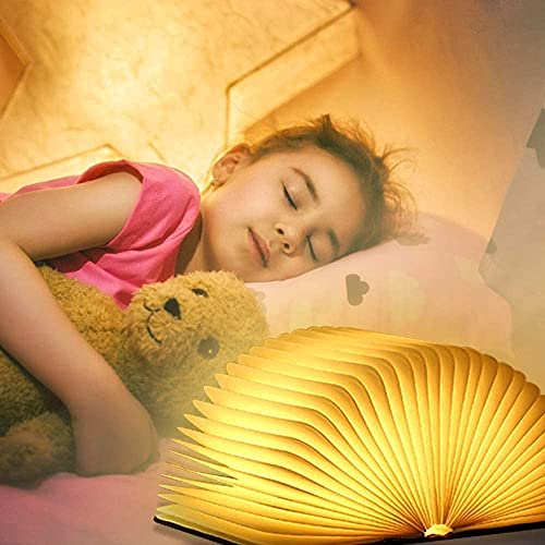 YHRY Wooden Book Light, Novelty Folding Book Lamp, 5 Colors LED Night Light, Portable USB Rechargeable Desk Light, Magnetic Design Creative Gift for Children, Parents, Friends (21 x 17 x 2.5cm)