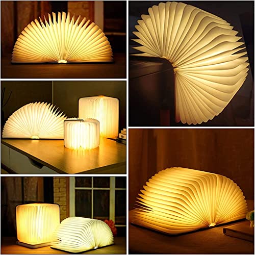 YHRY Wooden Book Light, Novelty Folding Book Lamp, 5 Colors LED Night Light, Portable USB Rechargeable Desk Light, Magnetic Design Creative Gift for Children, Parents, Friends (21 x 17 x 2.5cm)