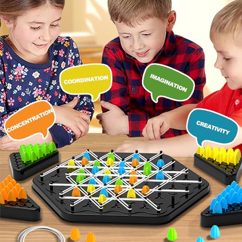 AM ANNA Chain Triangle Chess Game, Triggle Rubber Band Game,Brain Games Triangle,2 to 4 Players Triangle Peg Rubber Band Game, for Kids and Adults Board Games Family Night (Triangle Chess)