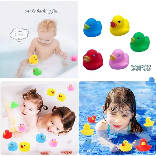 WEZCHUGHAOL 30 Pcs Rubber Ducks, Mini Bath Ducks Set, Colorful Mini Rubber Duckies for Kids, Float and Squeak Bath Duck Toys for Baby Showers, Classroom Incentives, Beach, Pool, Birthdays and Parties