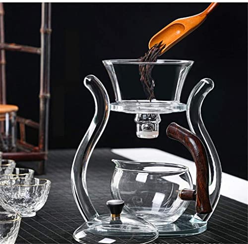 RORA Glass Teapot Set, Automatic Lazy Tea Set, Magnetic Rotating Kungfu Heat Resistant with 6 Tea Cups (Teapot with 6 Bowls)