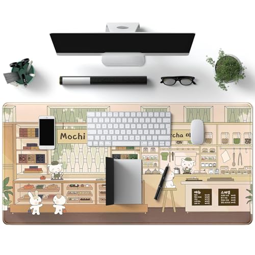 Adorable Kawaii Large Desk Mat Beige Anime Mouse Pad: XXL Extended Gaming Mousepad with Non-Slip Rubber Base, Cute Desk Accessory for Computer and Laptop, Ideal for Gaming and Office 31.5'' x 15.7''