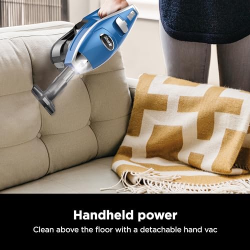Shark HV343AMZ Rocket Corded Stick Vacuum with Self Cleaning Brushroll Perfect for Pet Hair Pickup, Converts to a Hand Vacuum, with Crevice & Upholstery Tools, Blue/Silver, 0.68 Dust Cup Capacity