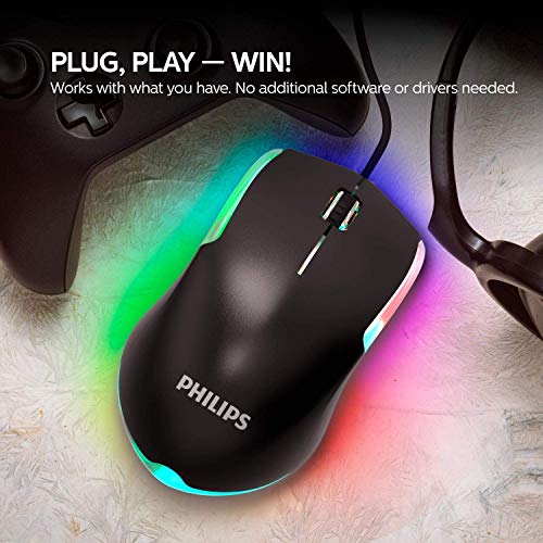 Philips SPK9314 3-Button Wired Computer Mouse with RGB Impeglow FX
