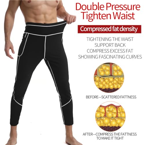 Men's Sweat Sauna Leggings, High Waist Tummy Control, Workout Pants with Pocket
