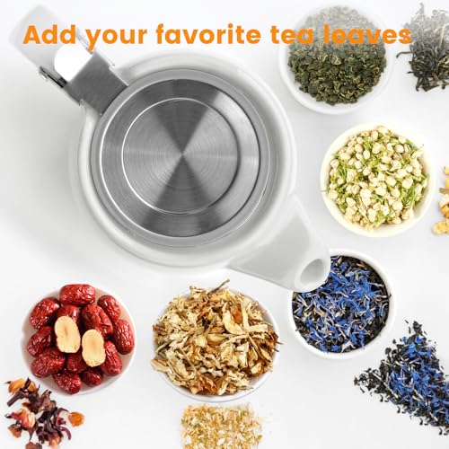 SPNOR Tea Pot, Ceramic Loose Leaf Teapot 500ml, Water Pot Infuser Strainer and Lid, Small Porcelain Tea Pot, Coffee Pot 18.6 Oz â€“ White