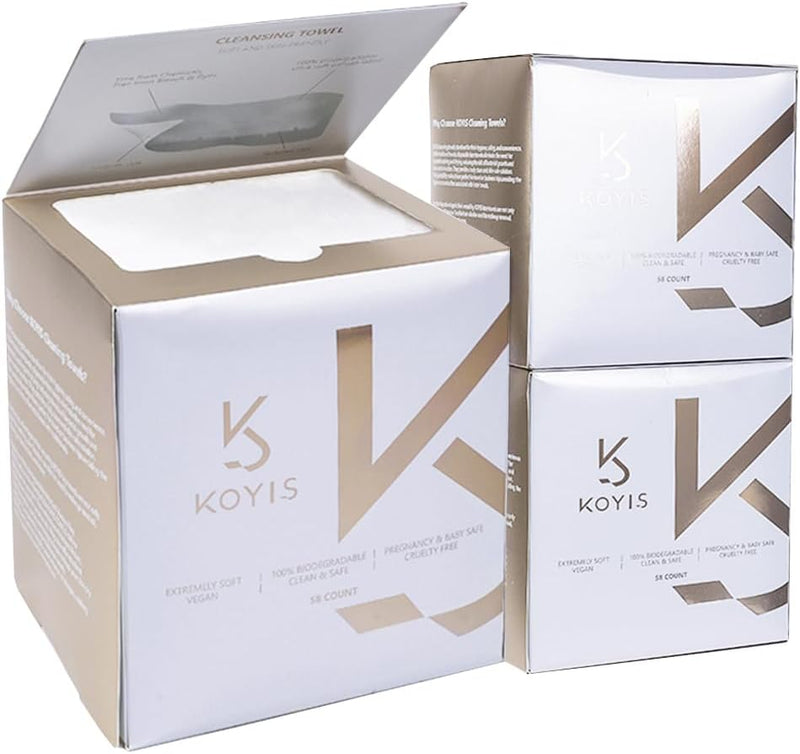 KOYIS Face Towels Disposable Biodegradable Dry Wipes for Sensitive Skin,Plant Long Fiber Facial Towels for Washing Face,Skincare and Makeup Remover,With Dust-proof Magnetic Cover,30x25 CM (58 Count)
