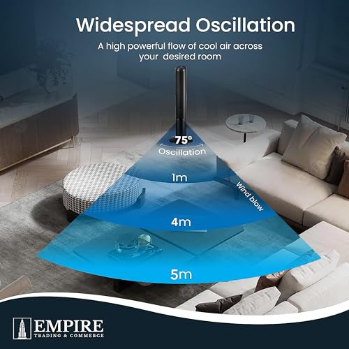 Empire 41inch Tower Fan with LED Display, Remote Control Fan for Bedroom with Timer Function, 50W Cooling Fan with 3 Speeds, Perfect 75° Oscillating Fan for Home, Living Room & Office (Black)