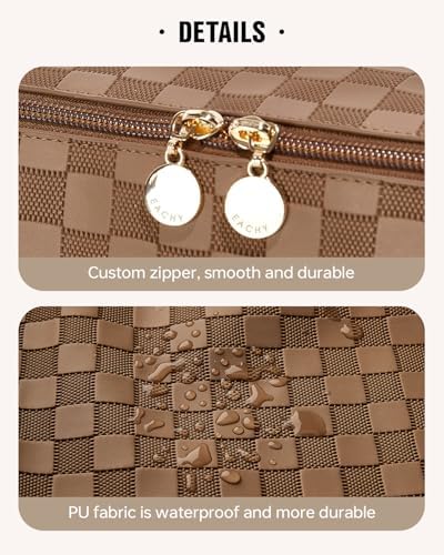 EACHY Travel Makeup Bag,Large Capacity Cosmetic Bags for Women,Waterproof Portable Pouch Open Flat Toiletry Bag Make up Organizer with Divider and Handle
