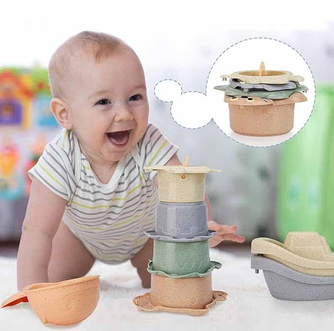 Tazweeq Toddler Bath Toys, Mouldless Bath Cup Toys, Bathtub Shower Toys, Birthday Gifts for Boys and Girls